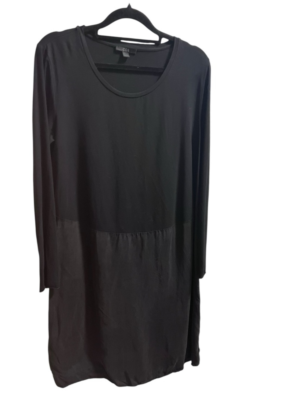 COS Mixed Media Dress Black Long Sleeve Cupro Hem Minimalist Size M